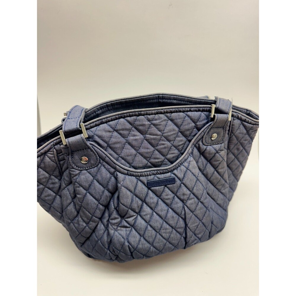 Vera Bradley Blue Denim Quilted Shoulder Bag Satchel Rose Floral Lining Purse